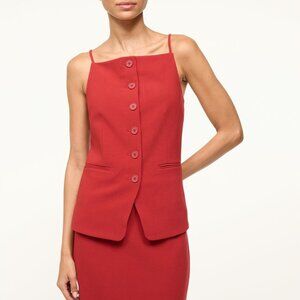New Staud Una Top in Rouge red blazer vest button down business office wear